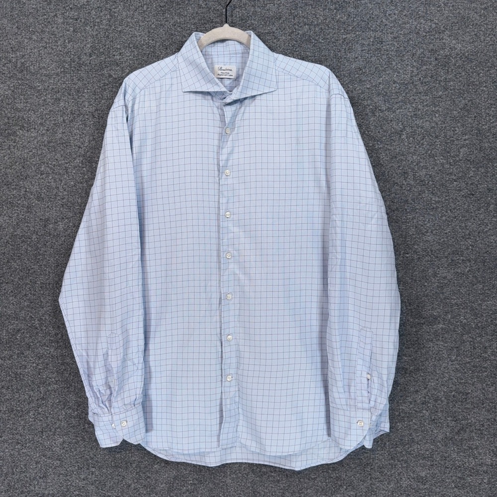 Stenstroms Dress Shirt Mens 17 Blue Check Fitted Body Twofold Cotton Luxury